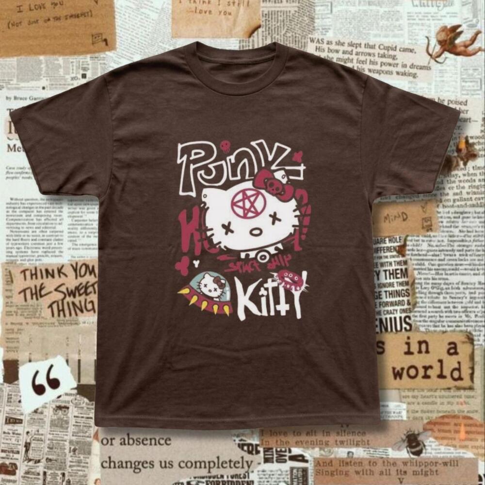 Brown Hello Kitty Graphic Tee With Hello Kitty Graphic With Pentagram